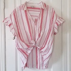 Madewell Button Up Top Red White Black